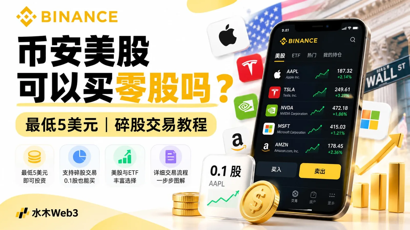 水木Web3-币安美股可以买零股吗?最低5美元与碎股交易教程